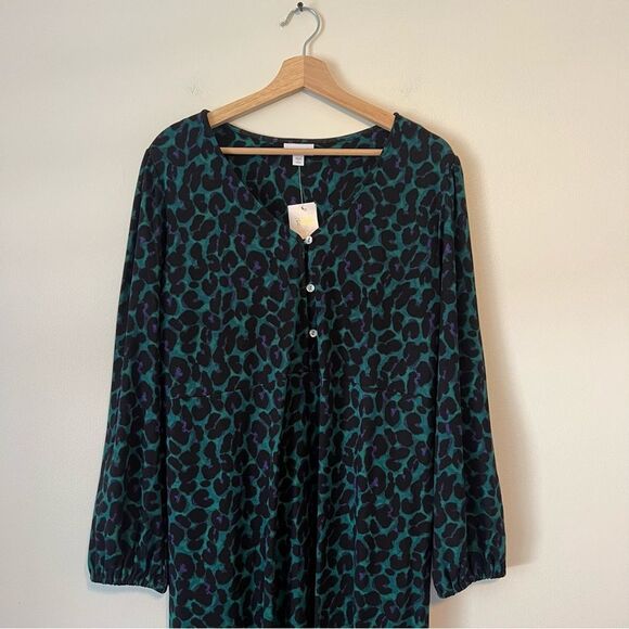 J. Jill Lightweight Ponte Knit Midi Dress NEW Size LP Green Leopard Animal Print - Picture 5 of 11